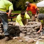 student hard at work as a brick mason apprentice